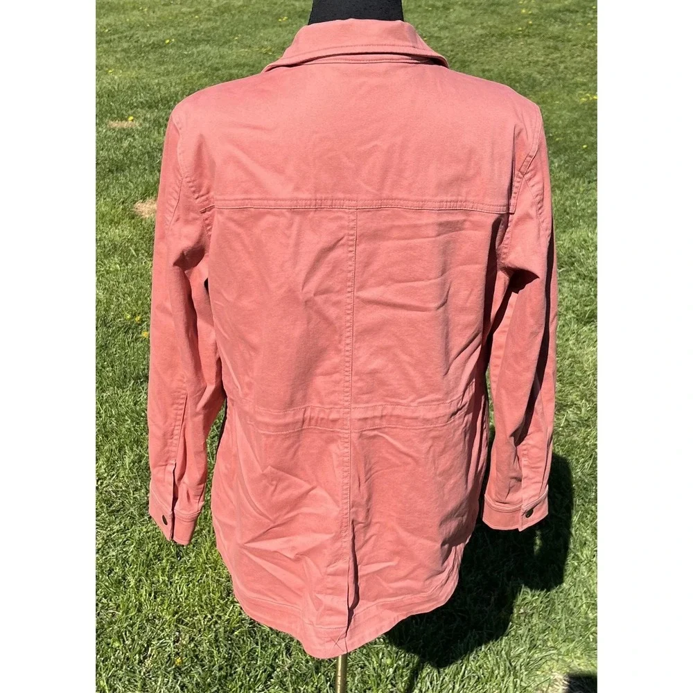 L.L.Bean Jacket Womens Petite Medium Pink‎ Cotton Twill Full Zip Utility Pockets
